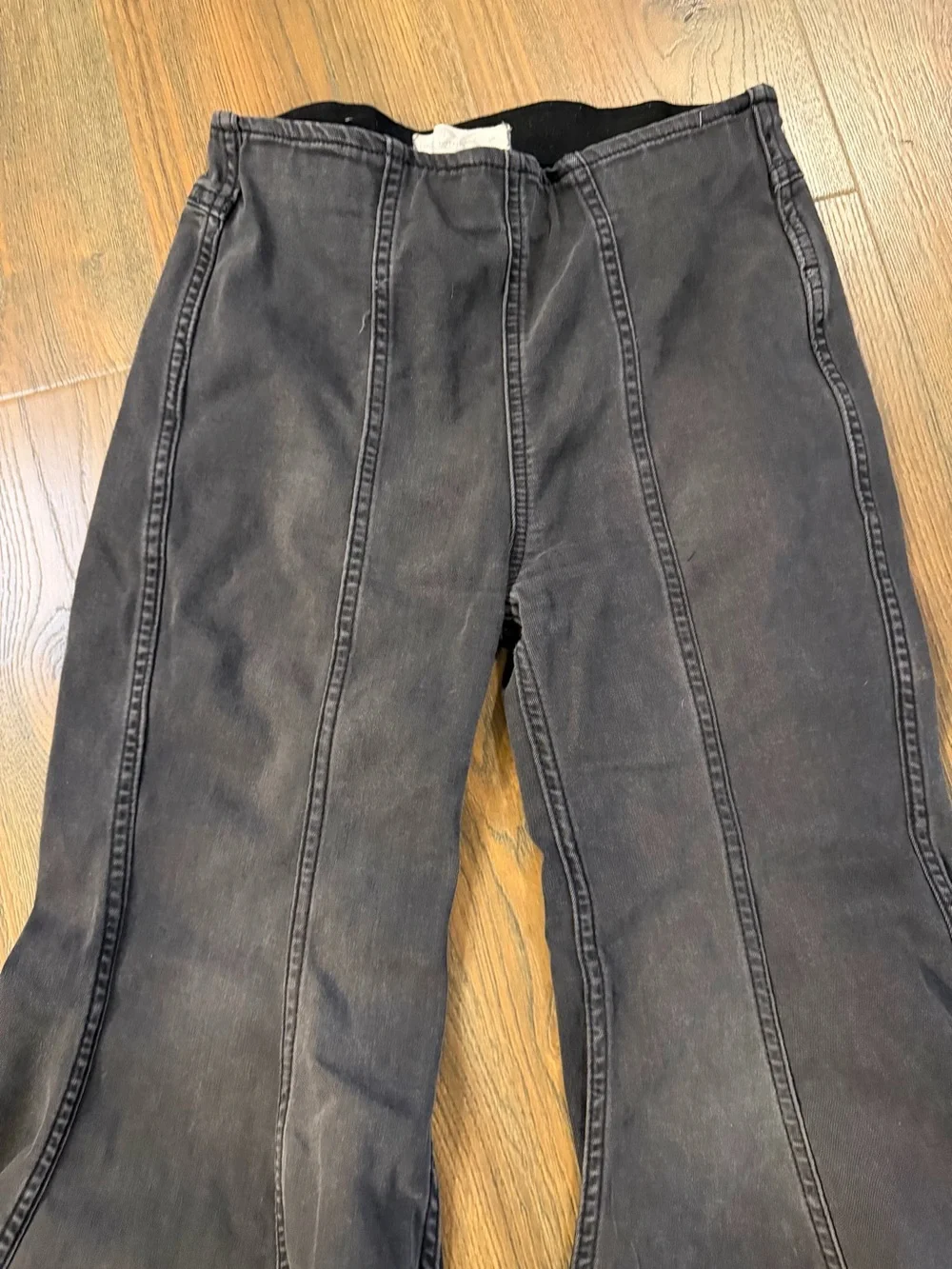 Free People Washed Black Panel-Seam Flare Bell Bottom Pull on Jeans